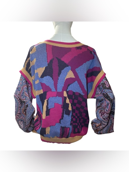 Golden by Goldie Boutique Pink Woven Contrast Print Balloon Sleeve Sweater Small - Picture 5 of 8